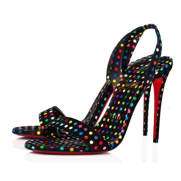 Christian Louboutin O Marylin 100 Black Polka Dot Slingback Sandal Heel Pump 40 - Picture 1 of 12